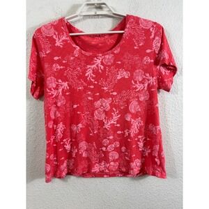 Fresh Produce Womens XL Pink Coral Sea Life Shell Print Cotton T-Shirt 22576 USA